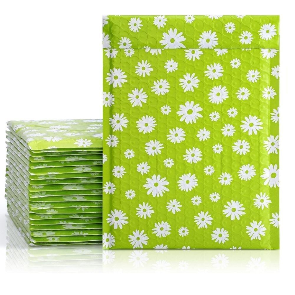 20- 6x9"Green White Floral Self Sealing Bubble Mailers and 50  Sti…